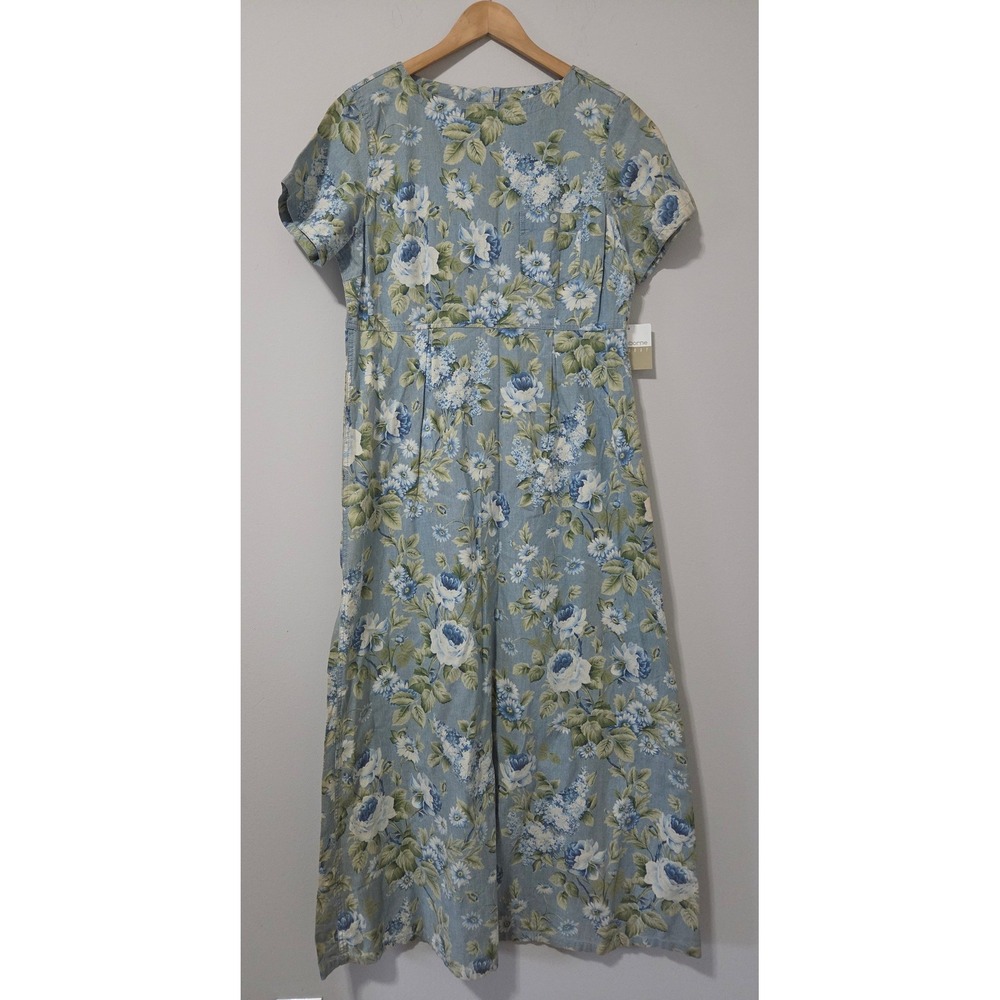 Liz Claiborne Lizwear Blue Floral Cotton Maxi Dress Button Back Vintage 12 NWT - Picture 1 of 6